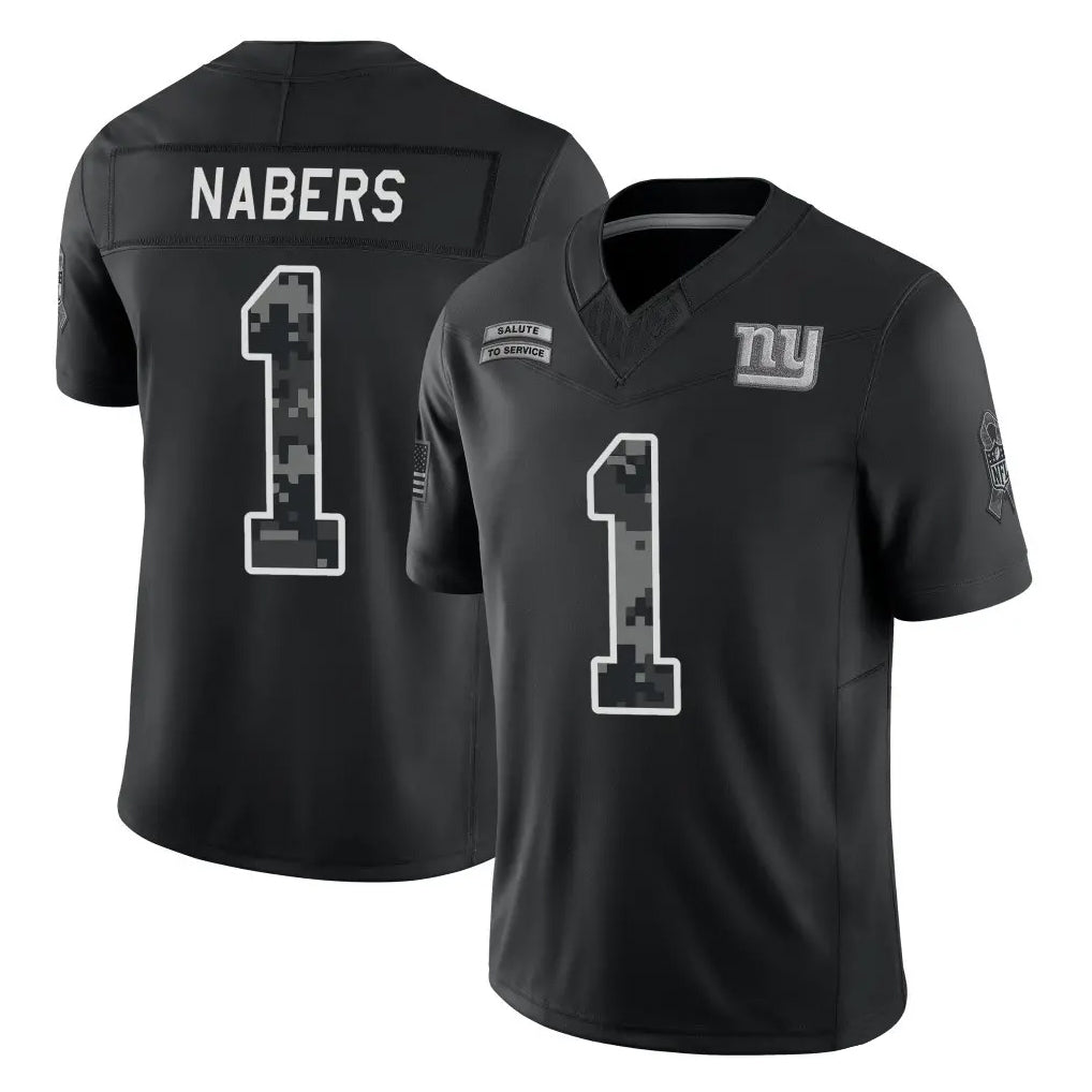 NY.Giants #1 Malik Nabers Player Black Limited 2026 Salute to Service Home Game Mdoa Stitched Jerseys
