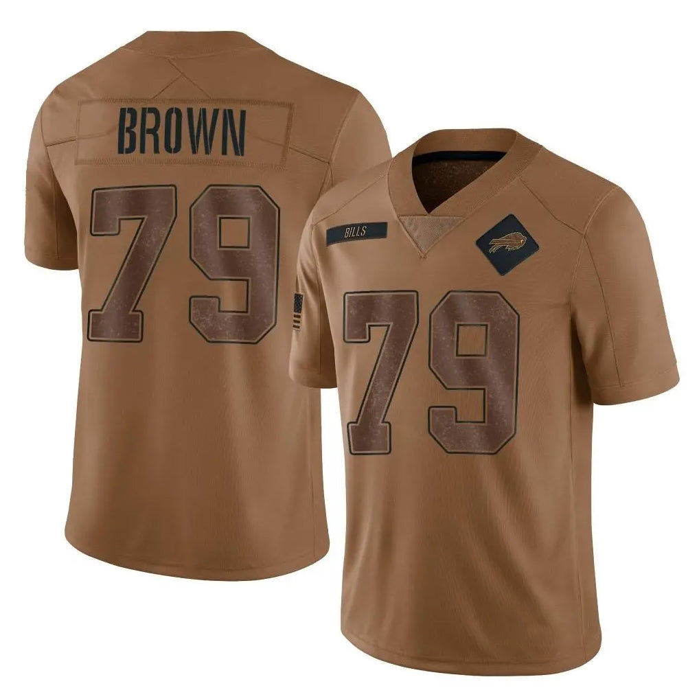 B.Bills #79 Spencer Brown Player Brown Salute To Service Limited Mdoa Stitched Jerseys