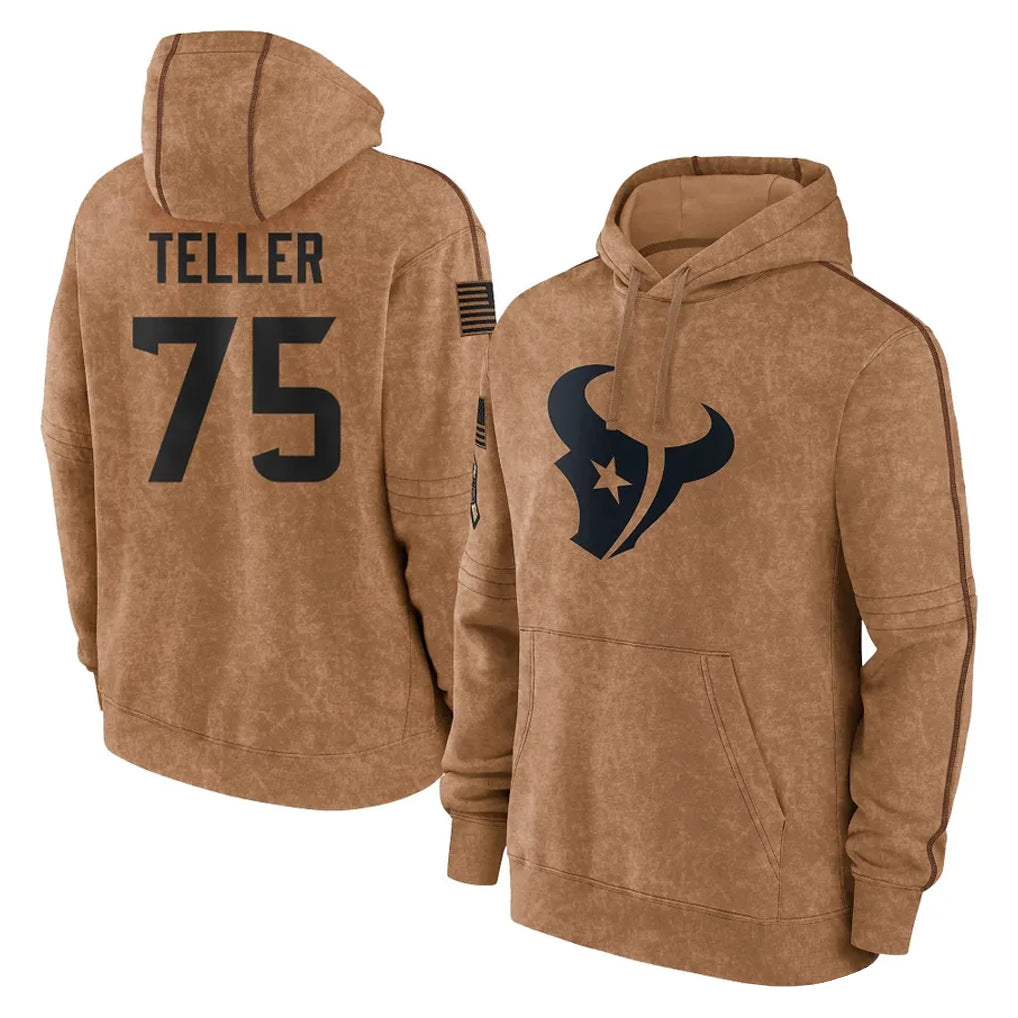 H.Texans #75 Wyatt Teller Player Brown Salute to Service Hoodies Limited Game Mdoa Stitched Jerseys