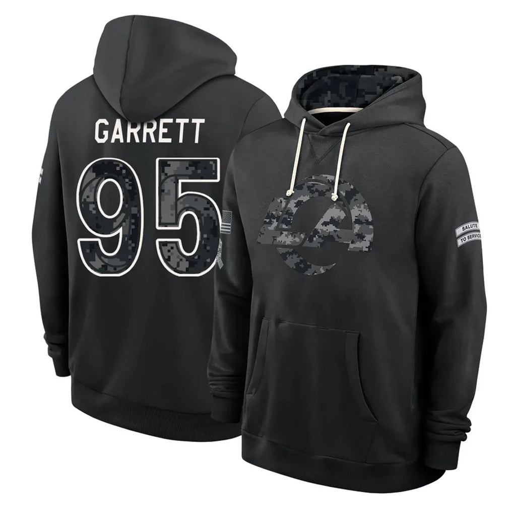 LA.Rams #95 Myles Garrett Player 2026 Black Logo Pullover Hoodies Limited Game Mdoa Stitched Jerseys