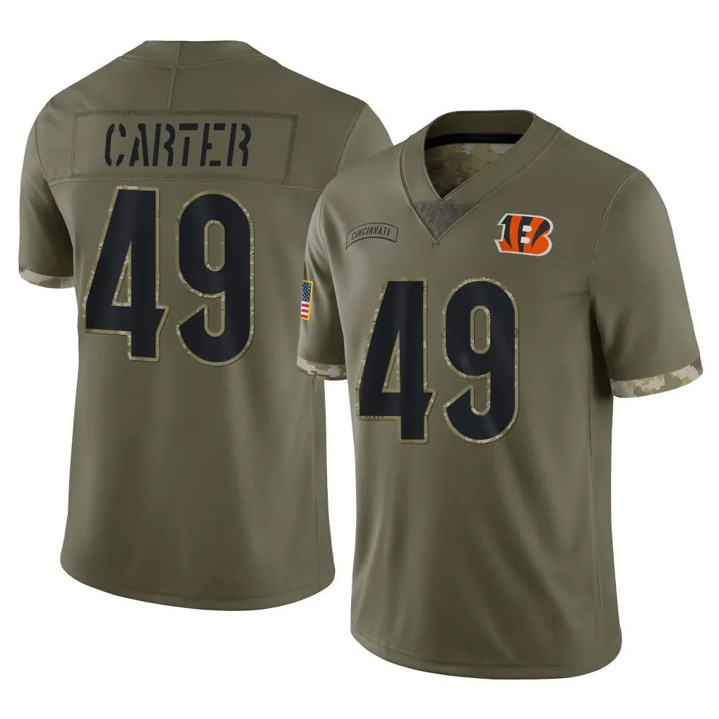 C.Bengals #49 Barrett Carter Player Olive Salute to Service Limited Game Mdoa Stitched Jerseys (2)