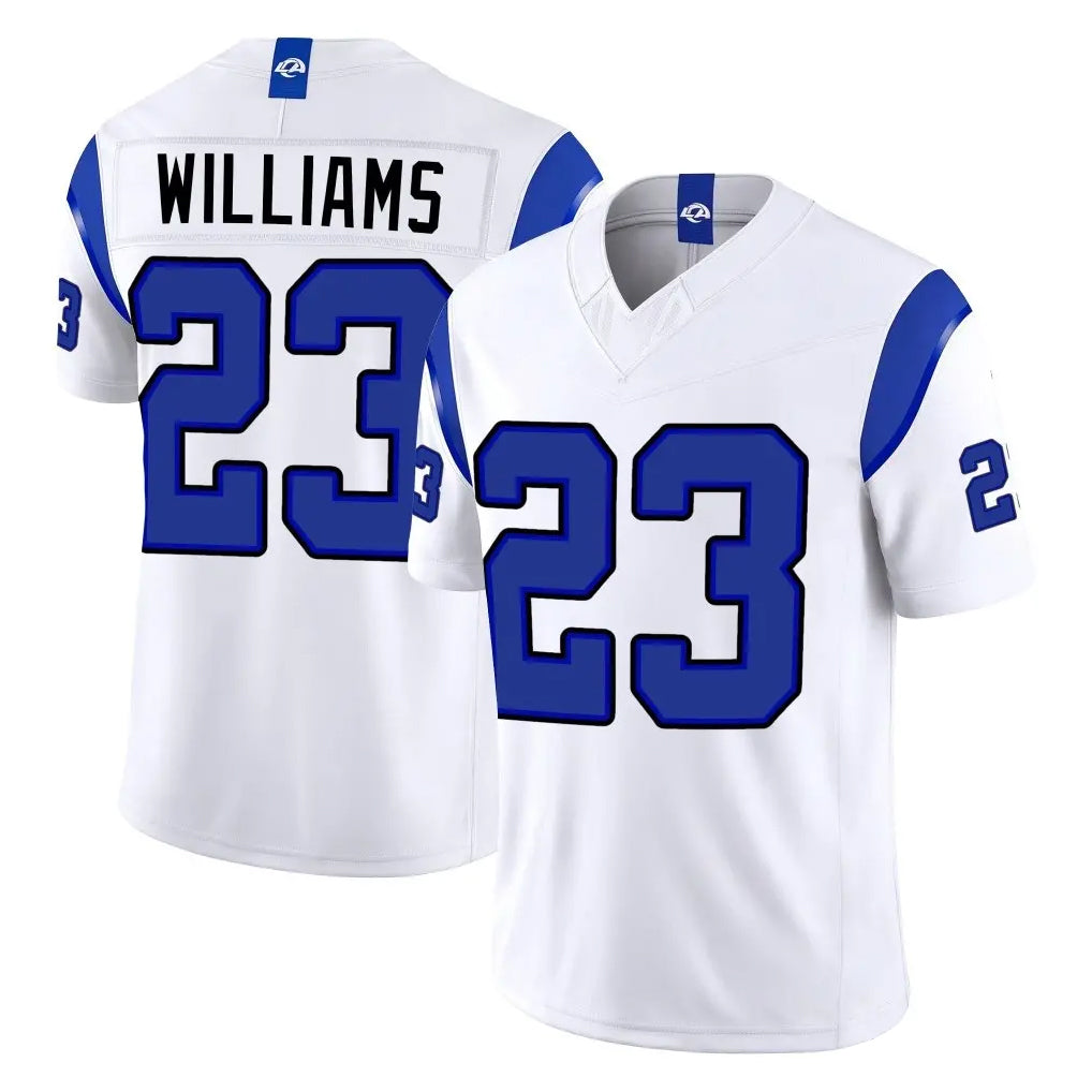 LA.Rams #23 Kyren Williams Player White Limited Fearsome Vapor F.U.S.E. Home Game Mdoa Stitched Jerseys
