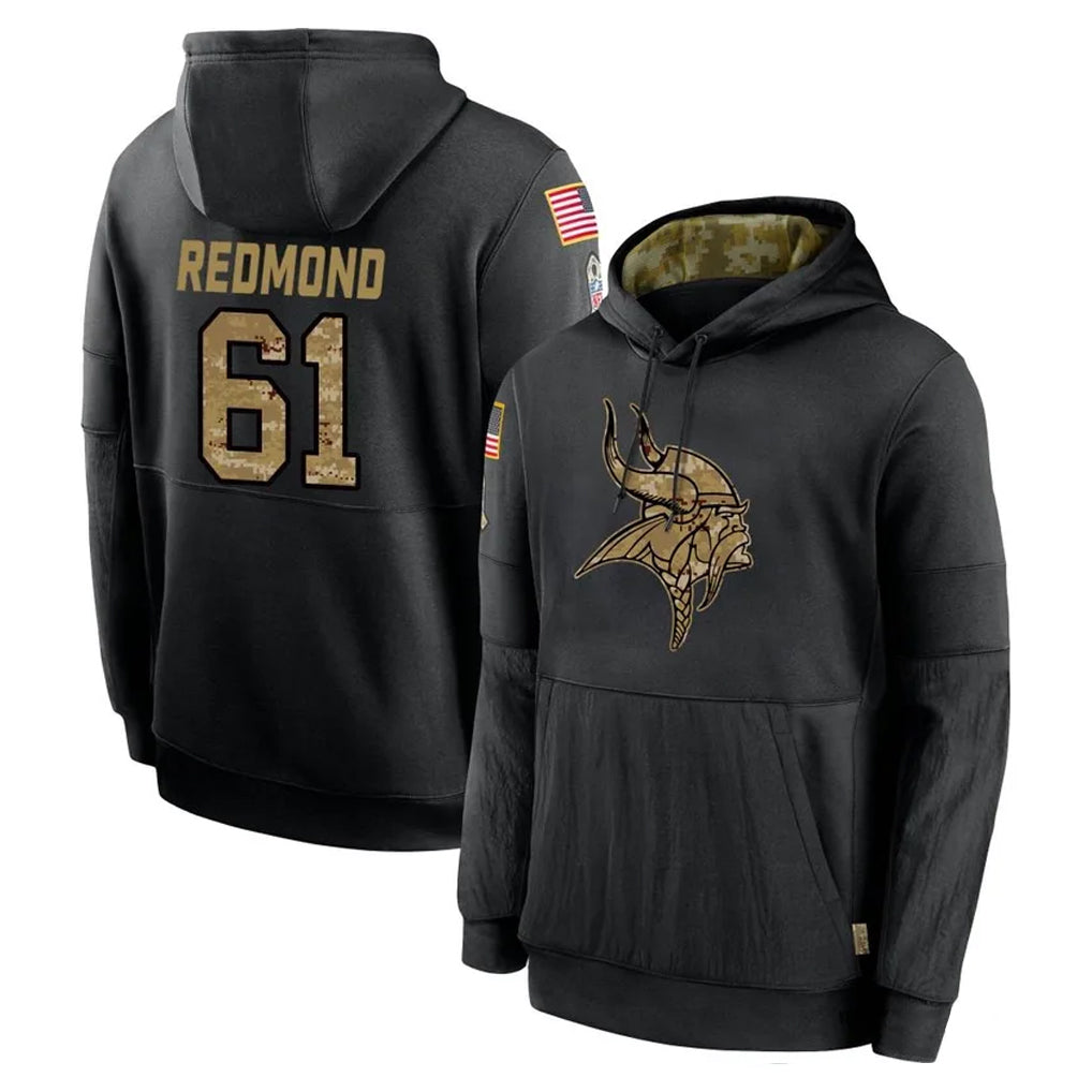 MN.Vikings #61 Jalen Redmond Player Black Salute to Service Hoodies Limited Game Mdoa Stitched Jerseys