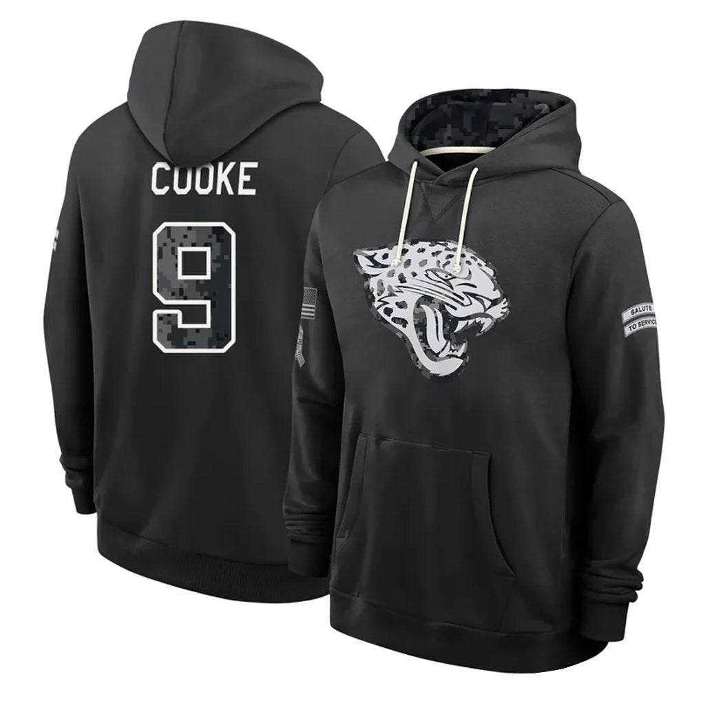 J.Jaguars #9 Logan Cooke Player 2026 Black Logo Pullover Hoodies Limited Game Mdoa Stitched Jerseys