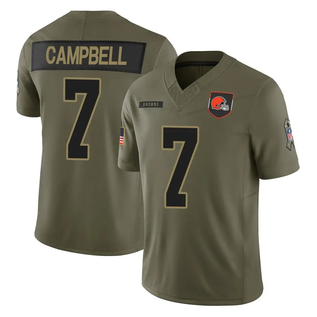 C.Browns #7 Tyson Campbell Player Olive 2025 Salute to Service Limited Home Game Mdoa Stitched Jerseys