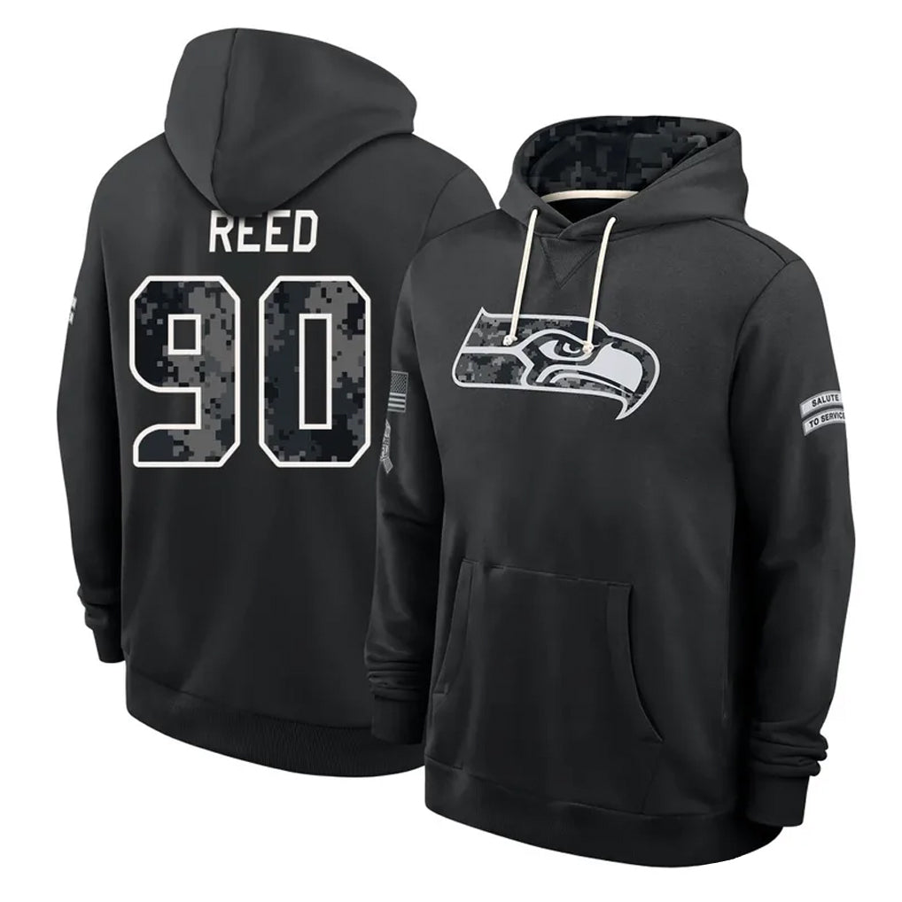 S.Seahawks #90 Jarran Reed Player 2026 Black Logo Pullover Hoodies Limited Game Mdoa Stitched Jerseys