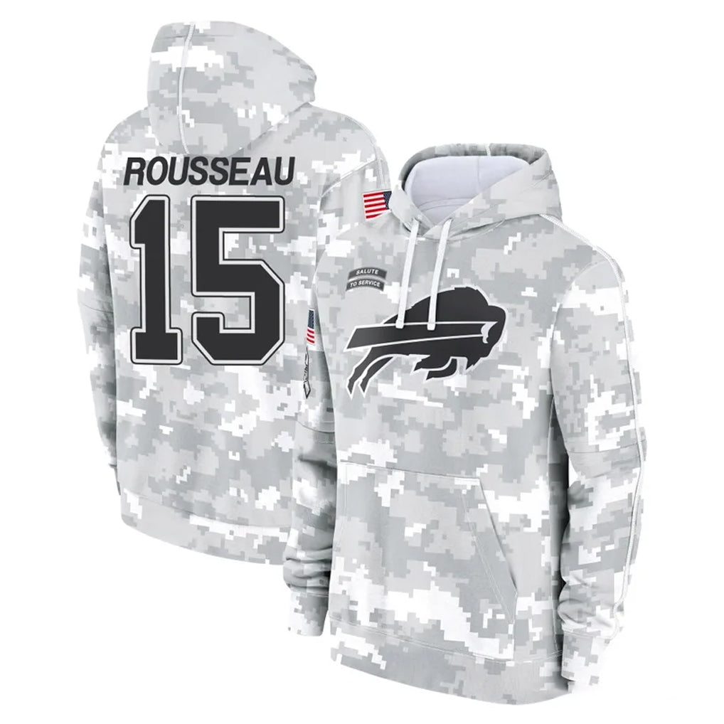 B.Bills #15 Greg Rousseau Player Arctic Camo Salute to Service Hoodies Mdoa Stitched Jerseys