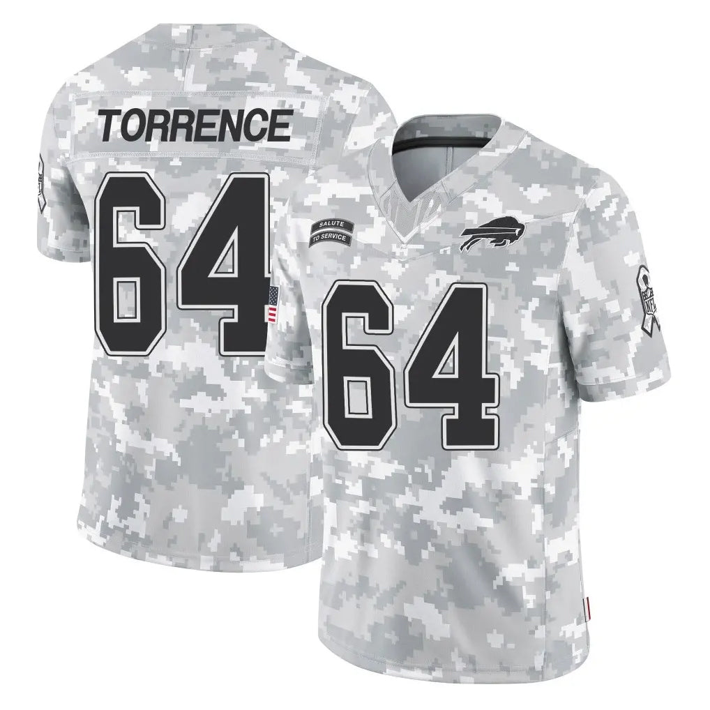 B.Bills #64 O'Cyrus Torrence Player Arctic Camo Salute to Service Limited Game Mdoa Stitched Jerseys