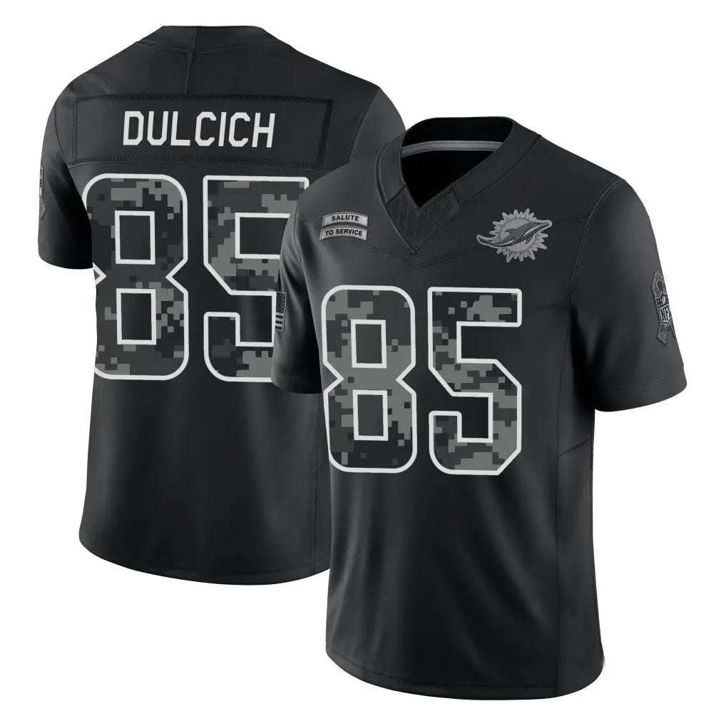 M.Dolphins #85 Greg Dulcich Player Black Limited 2026 Salute to Service Home Game Mdoa Stitched Jerseys