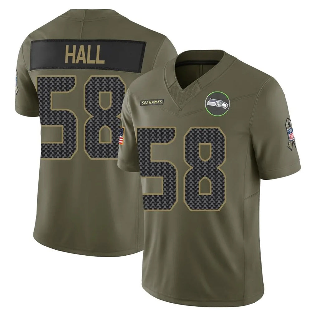S.Seahawks #58 Derick Hall Player Olive 2025 Salute To Service Limited Home Game Mdoa Stitched Jerseys