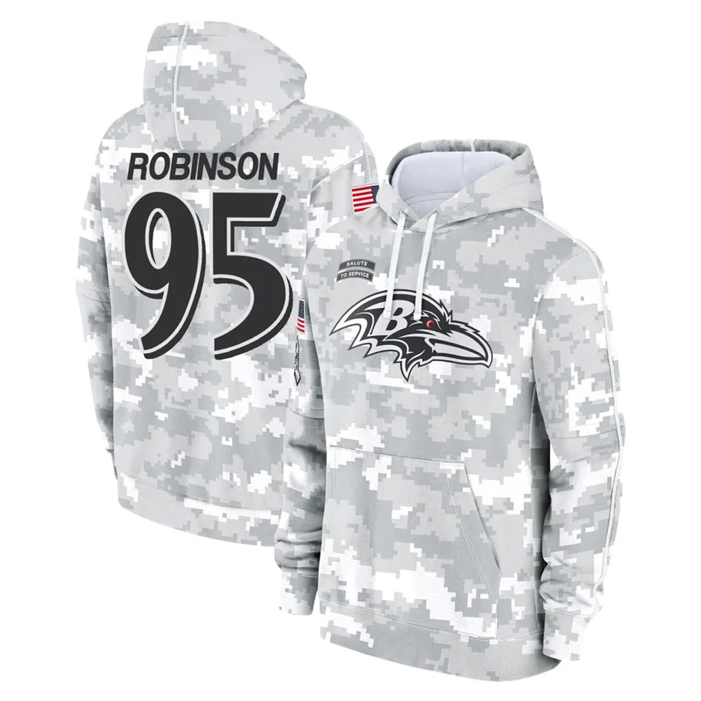 B.Ravens #95 Tavius Robinson Player Arctic Camo Salute to Service Pullover Hoodie Mdoa Stitched Jerseys