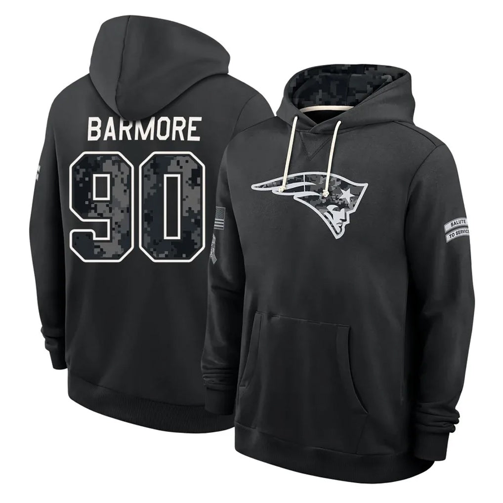 NE.Patriots #90 Christian Barmore Player 2026 Black Logo Pullover Hoodies Limited Game Mdoa Stitched Jerseys
