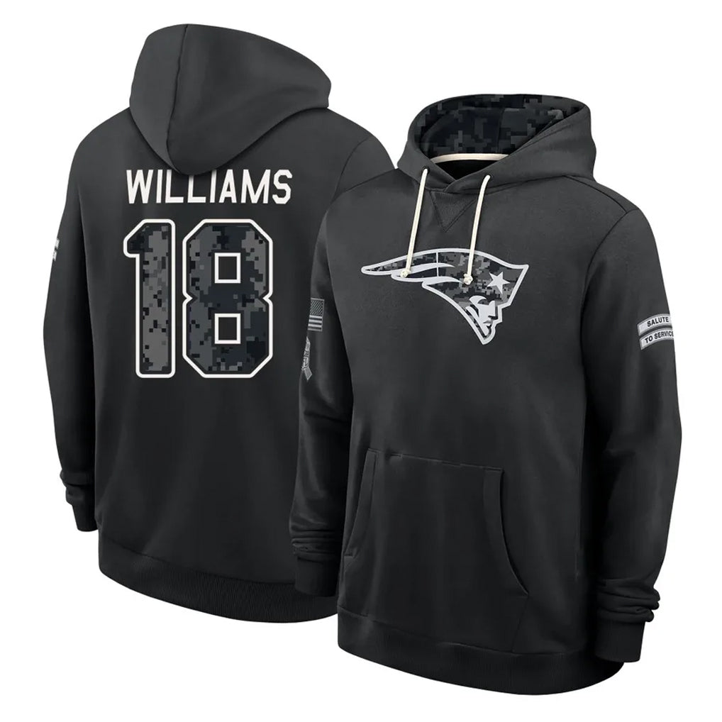NE.Patriots #18 Kyle Williams Player 2026 Black Logo Pullover Hoodies Limited Game Mdoa Stitched Jerseys