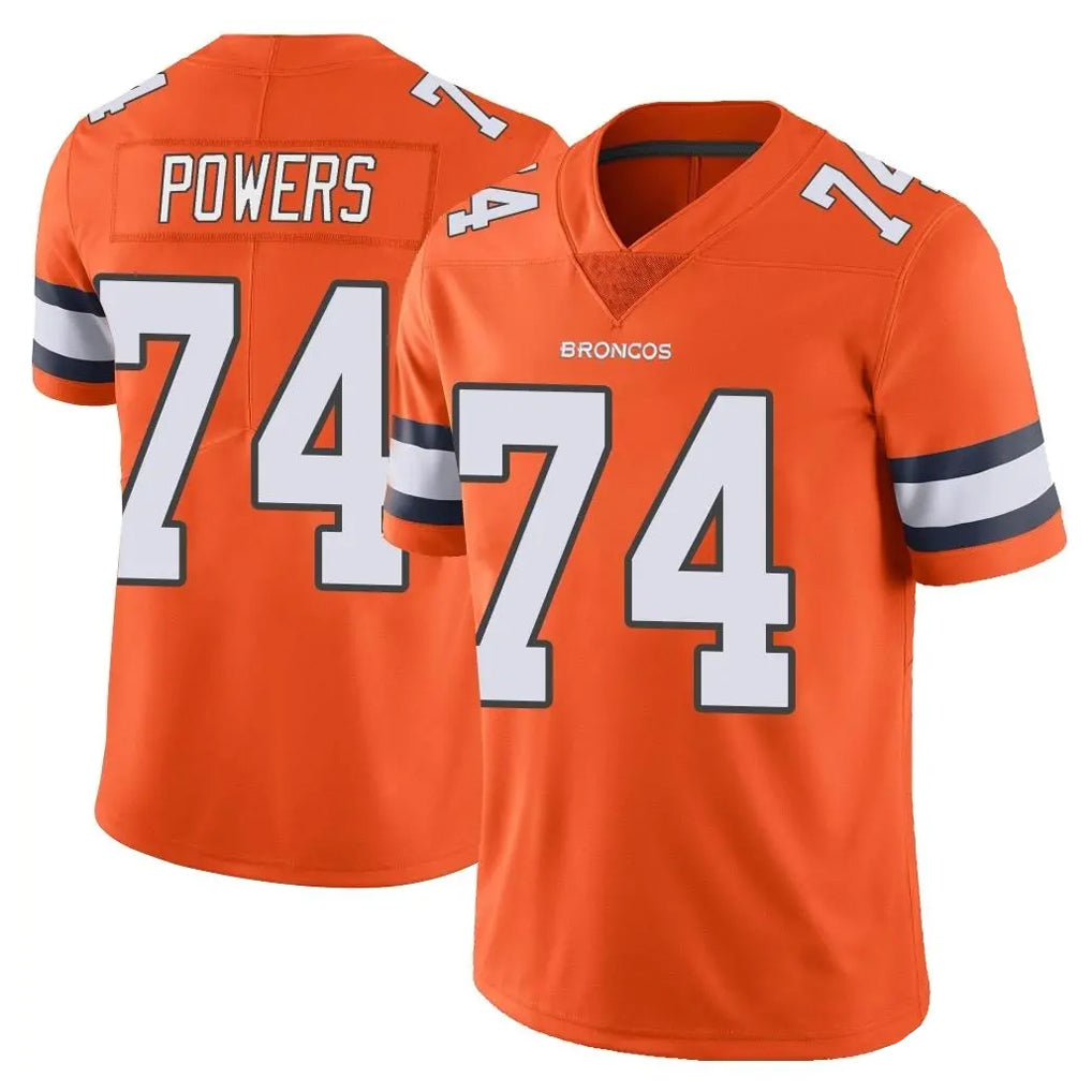 D.Broncos #74 Ben Powers Player Orange Vapor Untouchable Limited Home Game Mdoa Stitched Jerseys