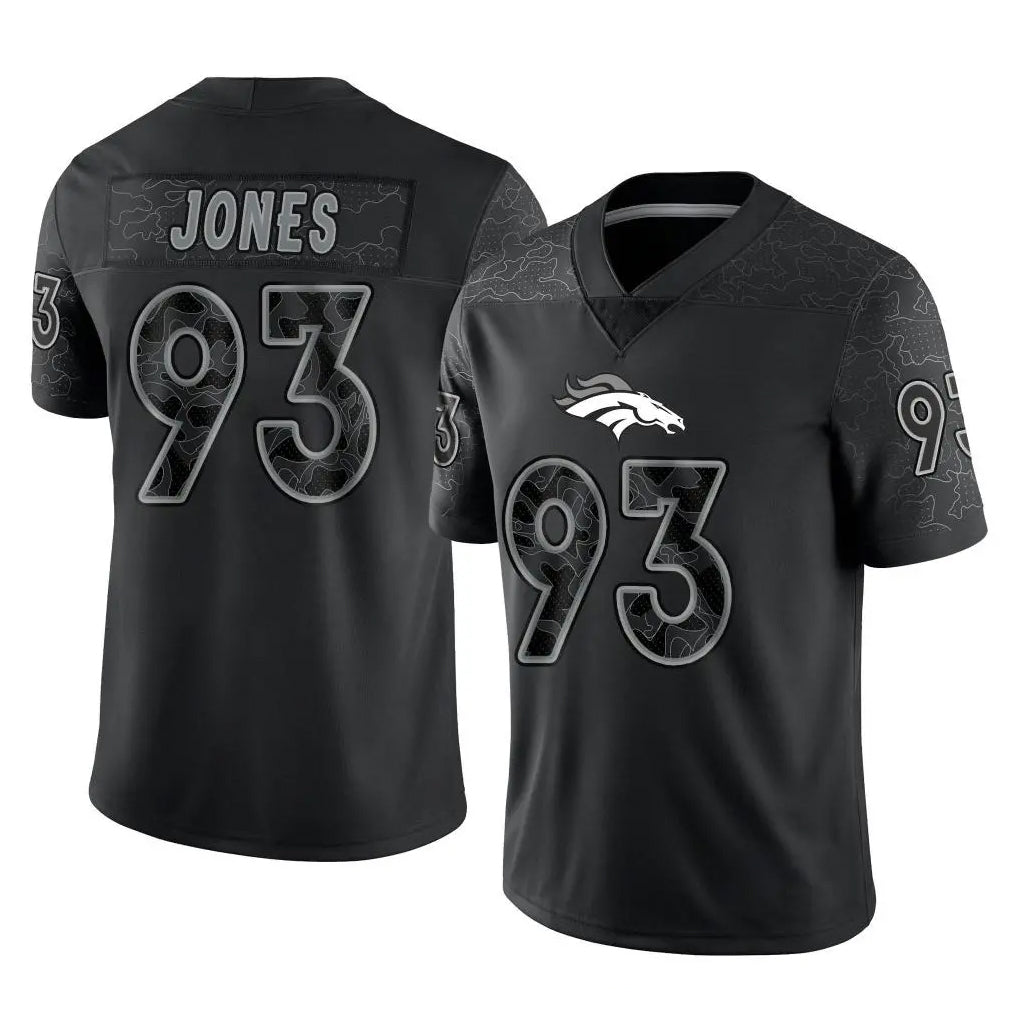 D.Broncos #93 D.J. Jones Player Black Reflective Limited Mdoa Stitched Jerseys