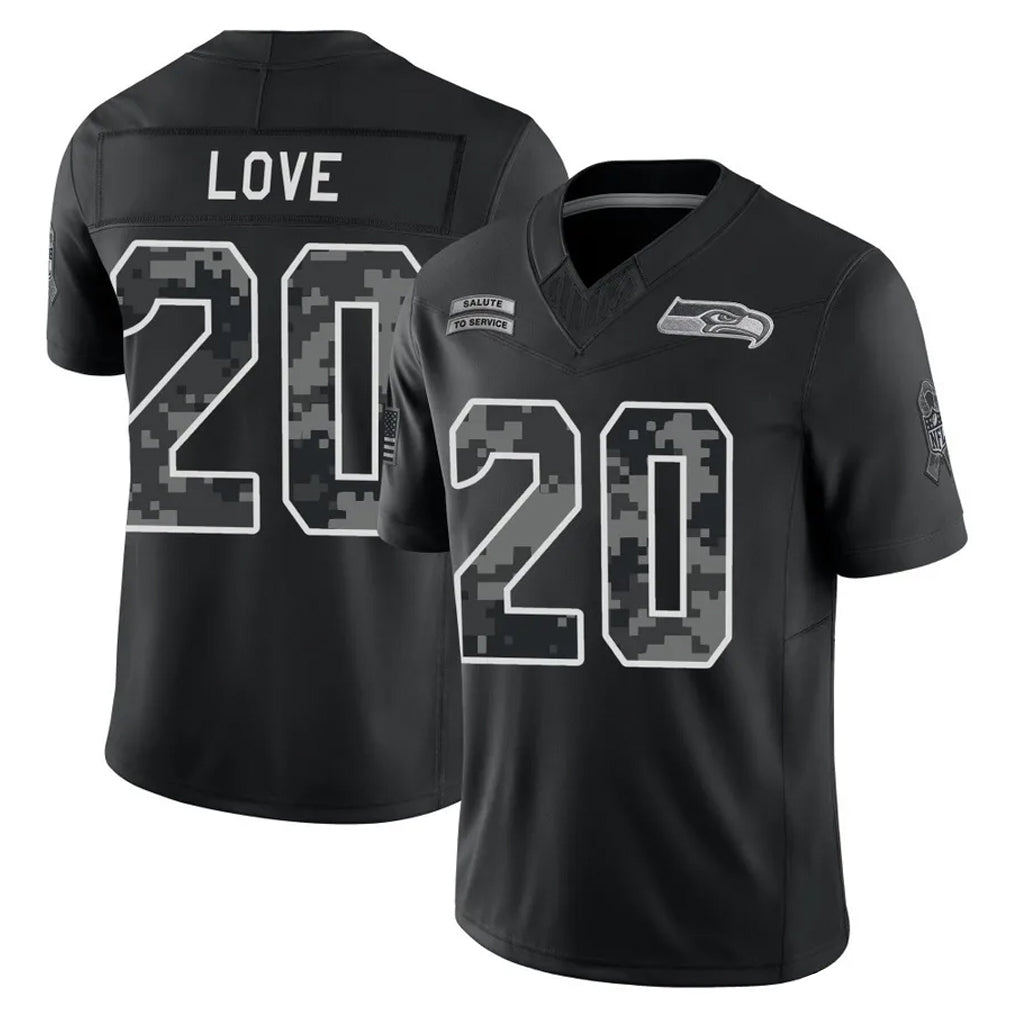 S.Seahawks #20 Julian Love Player Black Limited 2026 Salute to Service Home Game Mdoa Stitched Jerseys