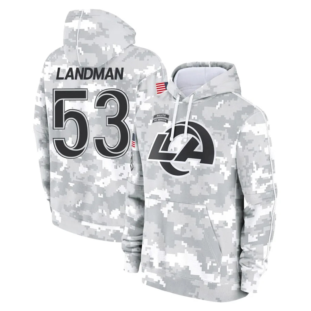 LA.Rams #53 Nate Landman Player Arctic Camo Salute to Service Hoodies Limited Game Mdoa Stitched Jerseys