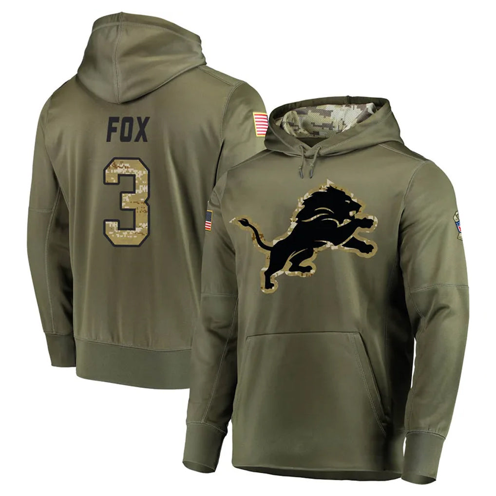 D.Lions #3 Jack Fox Player Olive Salute to Service Pullover Hoodies Home Game Mdoa Stitched Jerseys