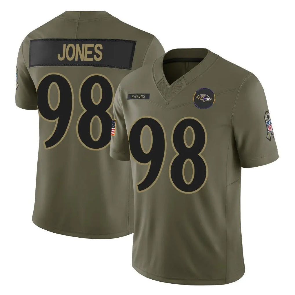 B.Ravens #98 Travis Jones Player Olive Salute To Service Limited Home Game Mdoa Stitched Jerseys