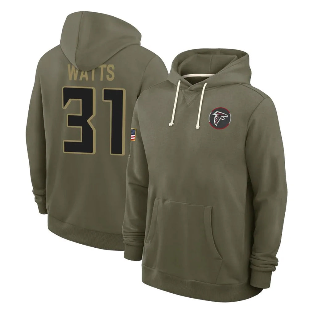 A.Falcons #31 Xavier Watts Player Olive 2025 Salute to Service Hoodies Mdoa Stitched Jerseys