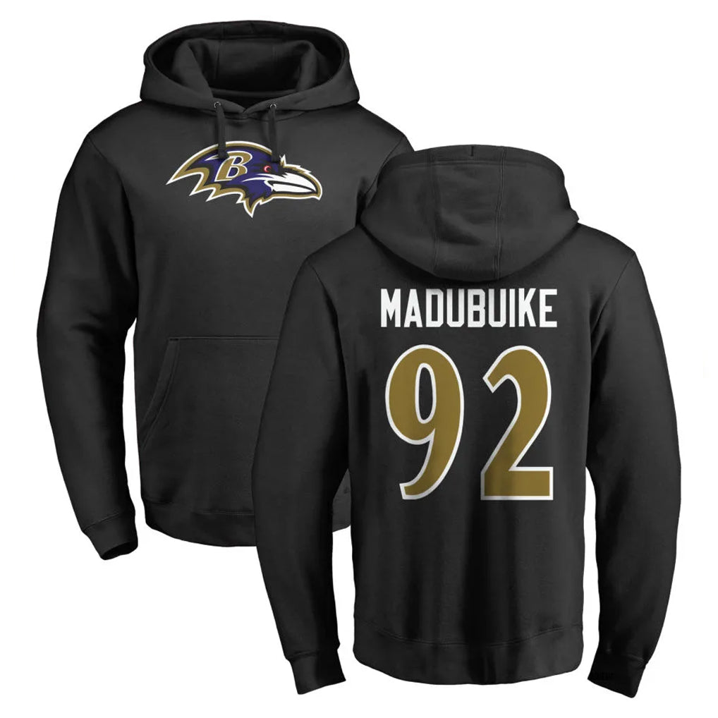 B.Ravens #92 Nnamdi Madubuike Player Black Pullover Hoodie Mdoa Stitched Jerseys