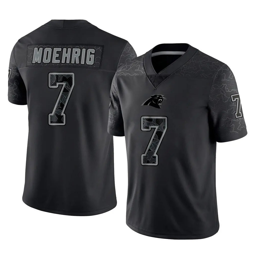 C.Panthers #7 Tre'von Moehrig Player Black Limited Reflective Game Mdoa Stitched Jerseys