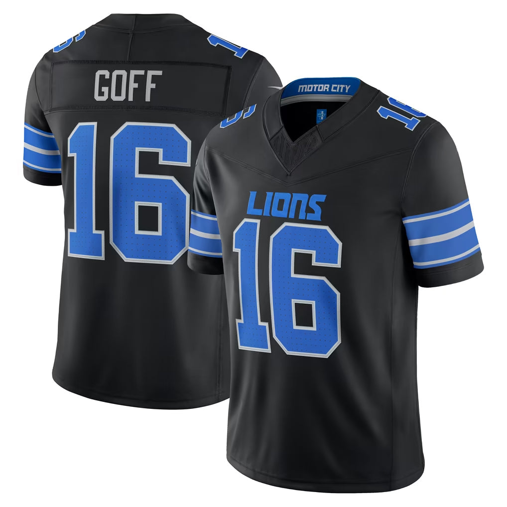 D.Lions #16 Jared Goff Player Black Vapor F.U.S.E. Limited Game Home Mdoa Stitched Jerseys