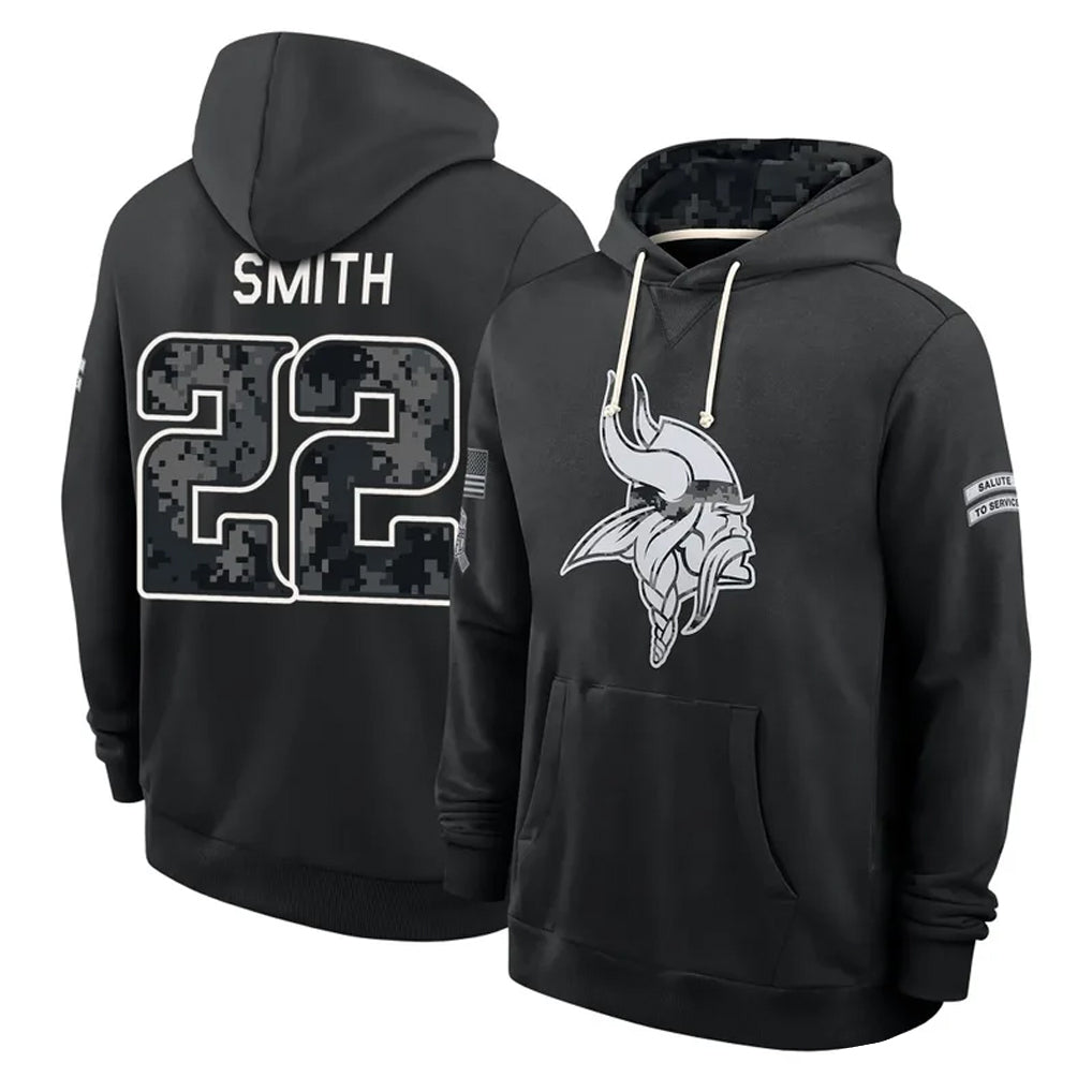 MN.Vikings #22 Harrison Smith Player 2026 Black Logo Pullover Hoodies Limited Game Mdoa Stitched Jerseys