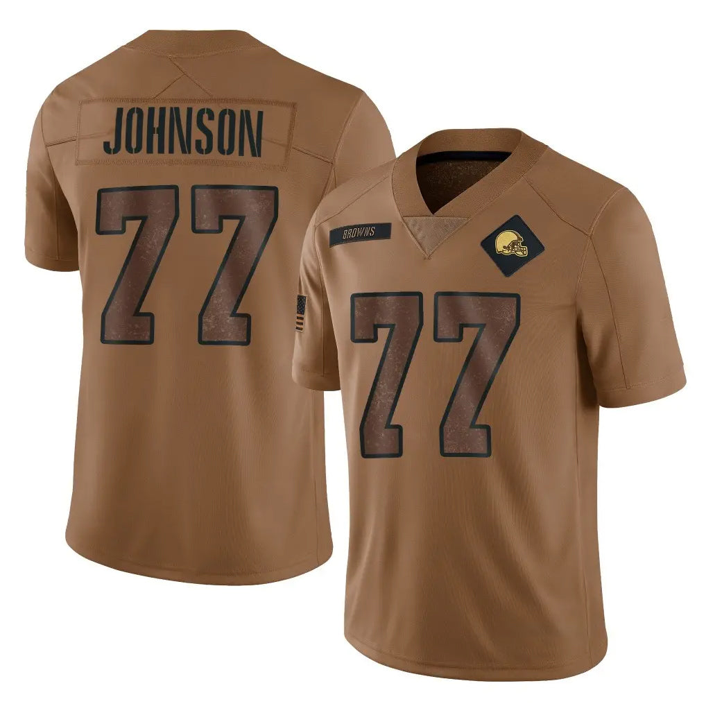 C.Browns #77 Zion Johnson Player Brown Salute to Service Limited Home Game Mdoa Stitched Jerseys