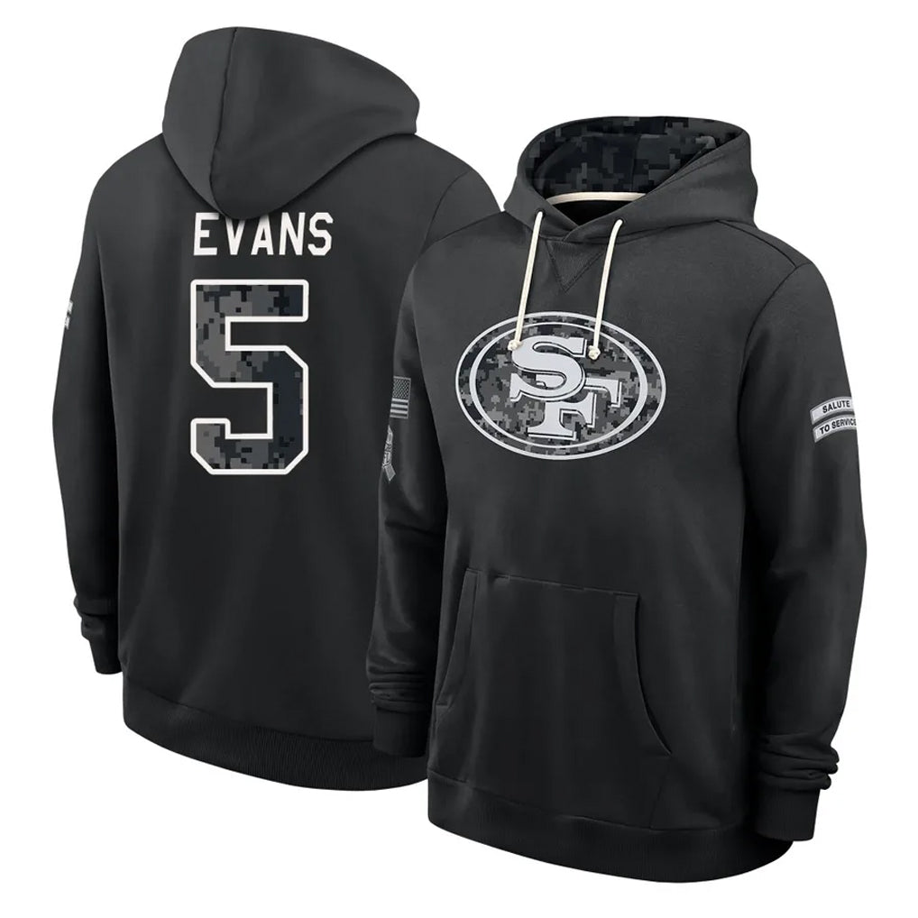SF.49ers #5 Mike Evans Player 2026 Black Logo Pullover Hoodies Limited Game Mdoa Stitched Jerseys