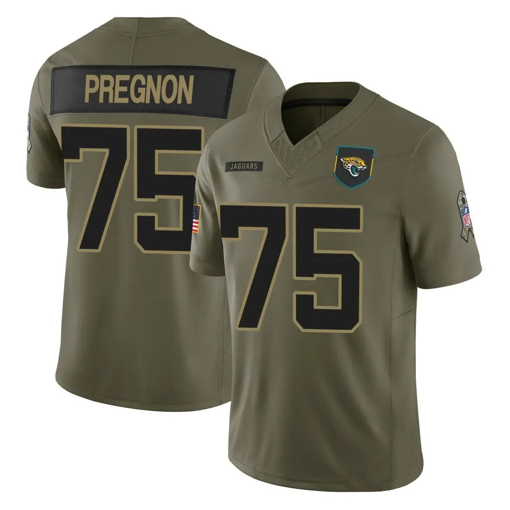 J.Jaguars #75 Emmanuel Pregnon Player Olive 2025 Salute To Service Limited Game Mdoa Stitched Jerseys