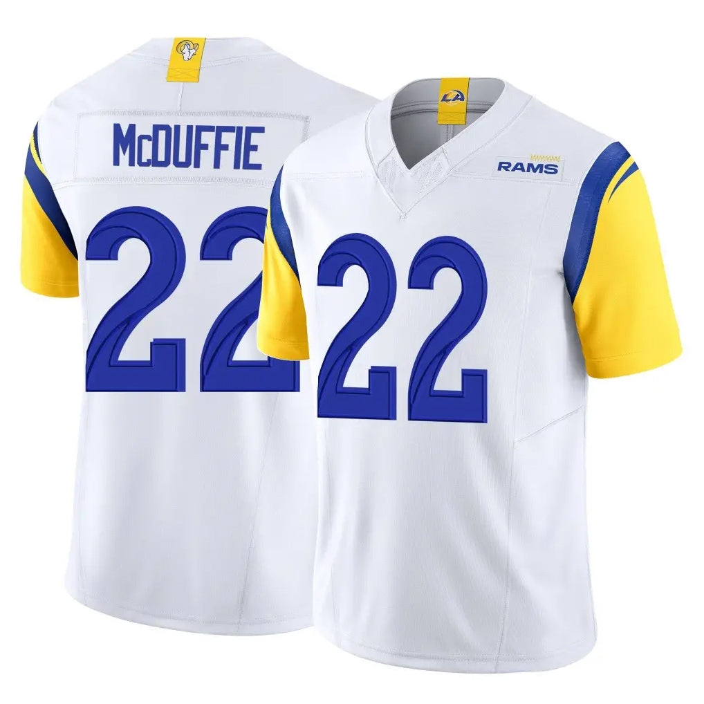 LA.Rams #22 Trent McDuffie Player White Limited Vapor F.U.S.E. Home Game Mdoa Stitched Jerseys