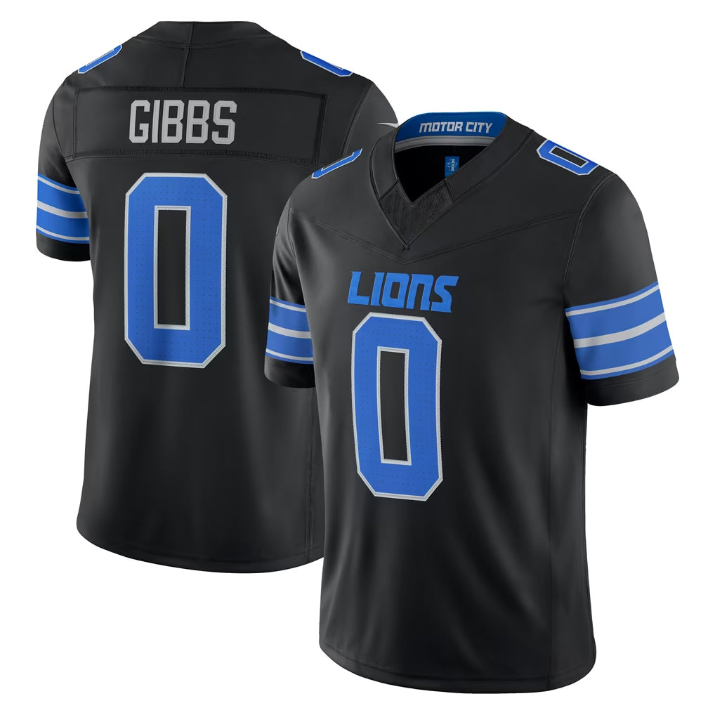 D.Lions #0 Jahmyr Gibbs Player Black Vapor F.U.S.E. Limited Game Home Mdoa Stitched Jerseys