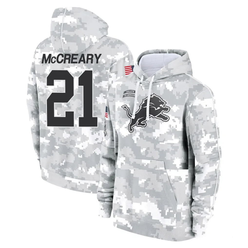 D.Lions #21 Roger McCreary Player Arctic Camo Salute to Service Hoodies Limited Game Mdoa Stitched Jerseys