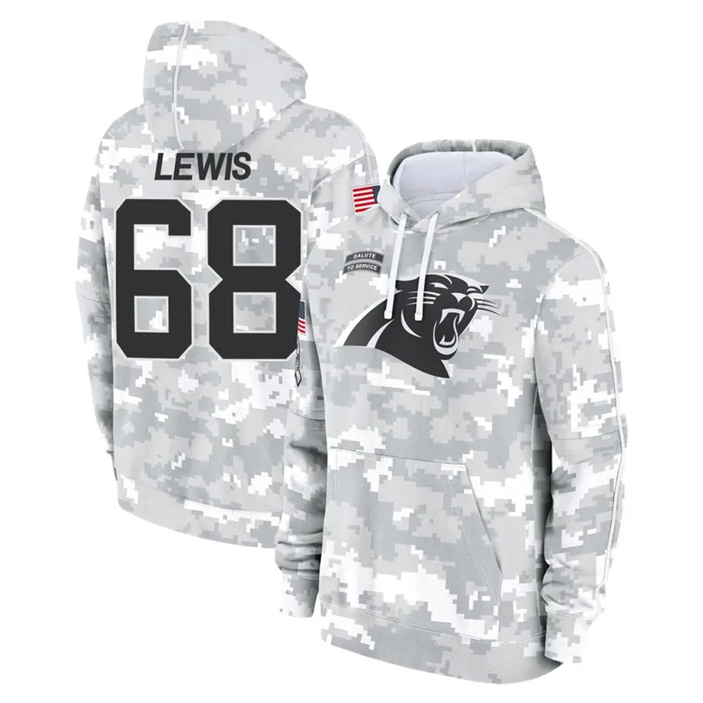 C.Panthers #68 Damien Lewis Player Arctic Camo Salute to Service Pullover Hoodies Limited Game Mdoa Stitched Jerseys