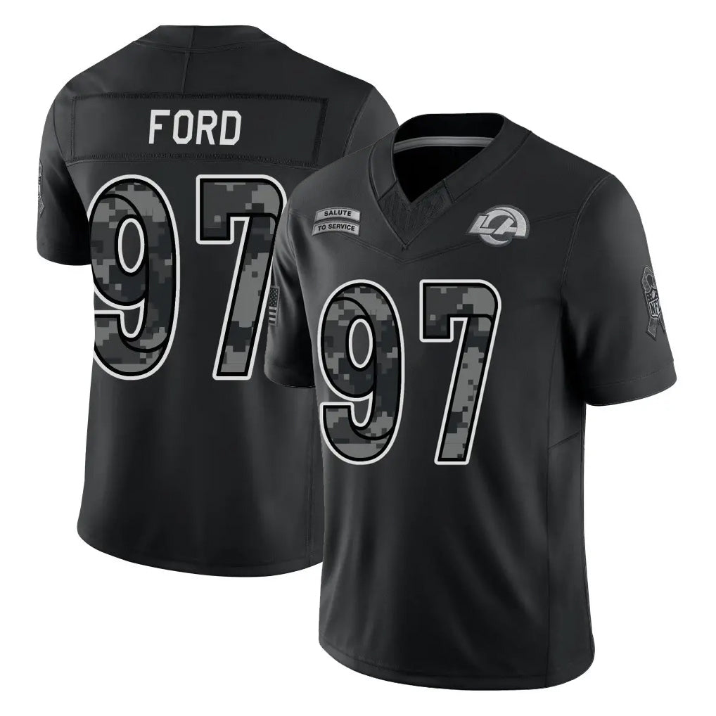 LA.Rams #97 Poona Ford Player Black Limited 2026 Salute to Service Home Game Mdoa Stitched Jerseys
