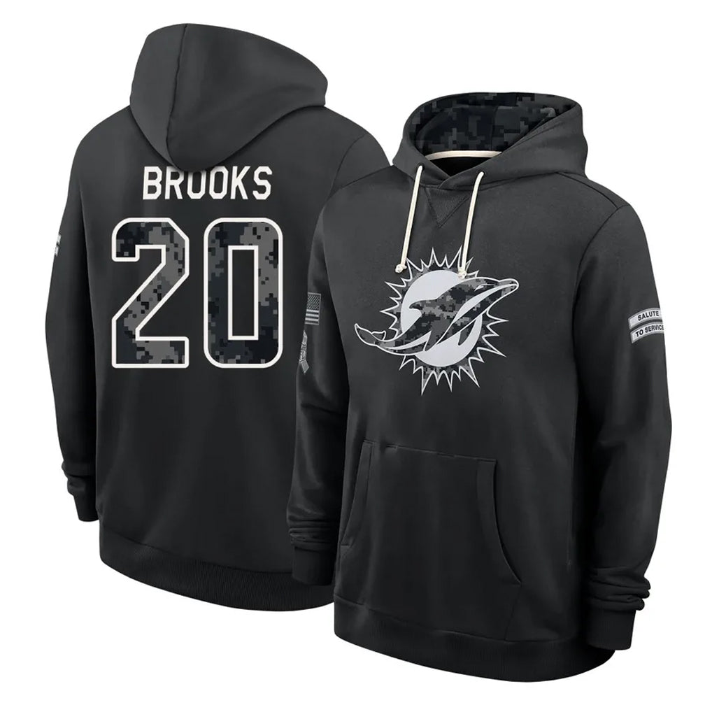M.Dolphins #20 Jordyn Brooks Player 2026 Black Logo Pullover Hoodies Limited Game Mdoa Stitched Jerseys