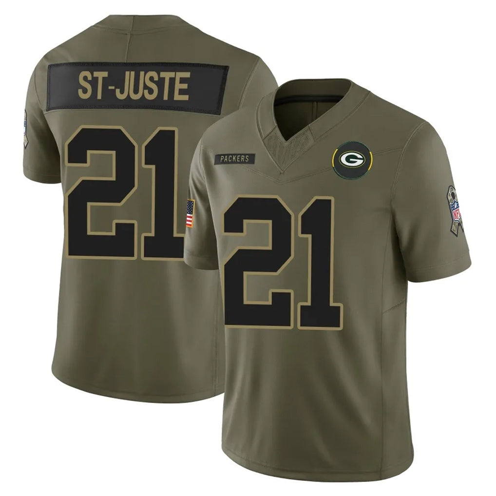 GB.Packers #21 Benjamin St-Juste Player Olive 2025 Salute To Service Limited Home Game Mdoa Stitched Jerseys