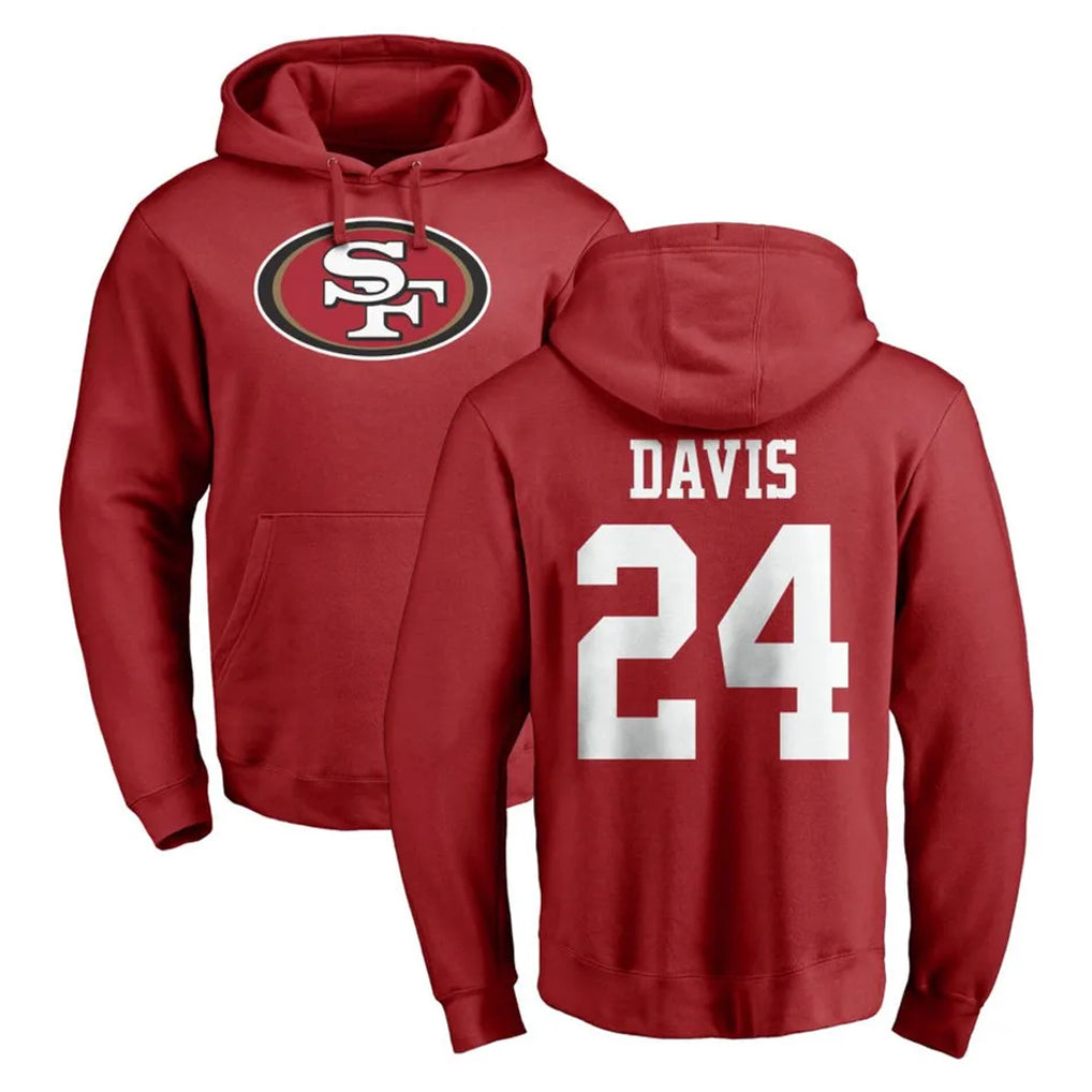 SF.49ers #24 Ashtyn Davis Player Red LOGO Pullover Hoodies Home Game Mdoa Stitched Jerseys