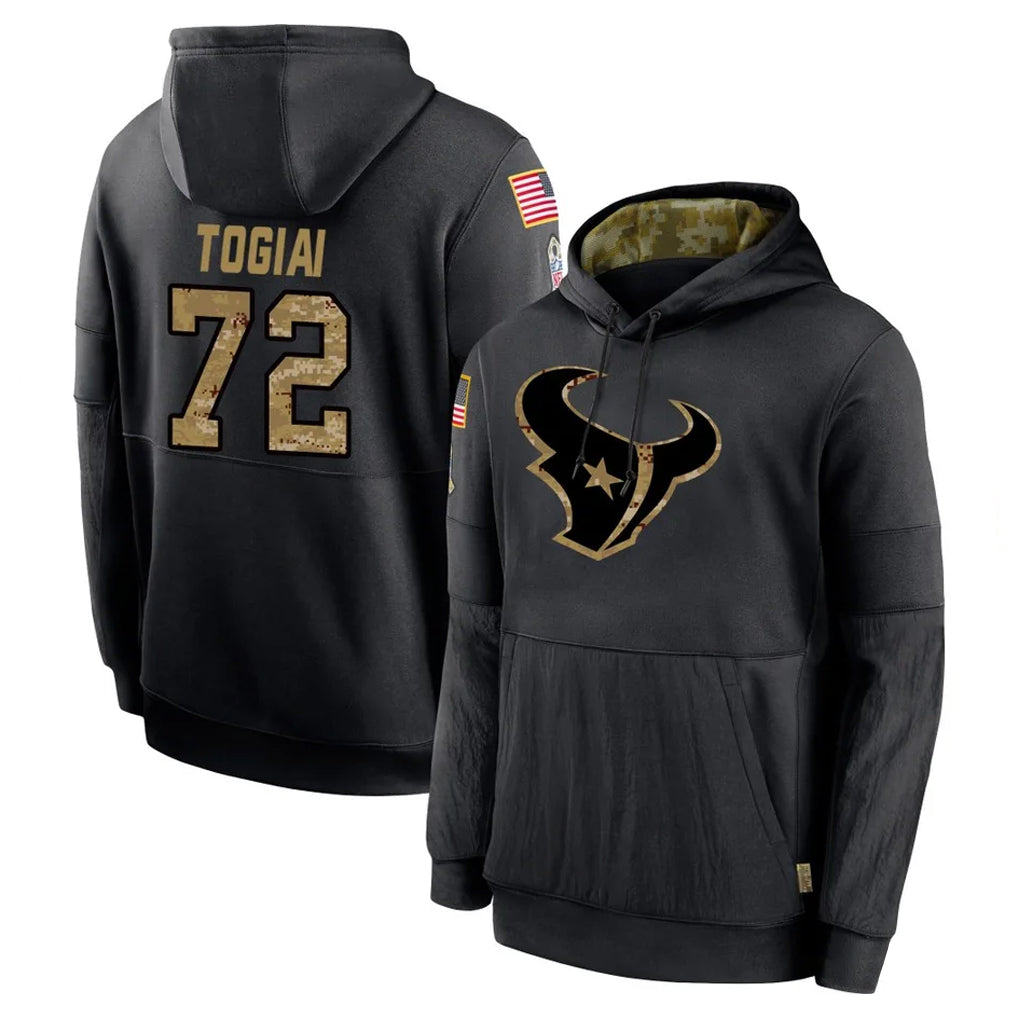 H.Texans #72 Tommy Togiai Player Black Salute to Service Hoodies Limited Game Mdoa Stitched Jerseys