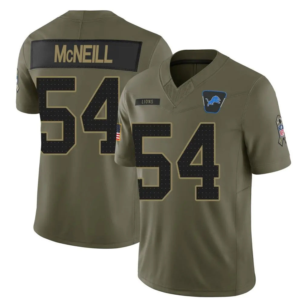 D.Lions #54 Alim McNeill Player Olive 2025 Salute To Service Limited Home Game Mdoa Stitched Jerseys