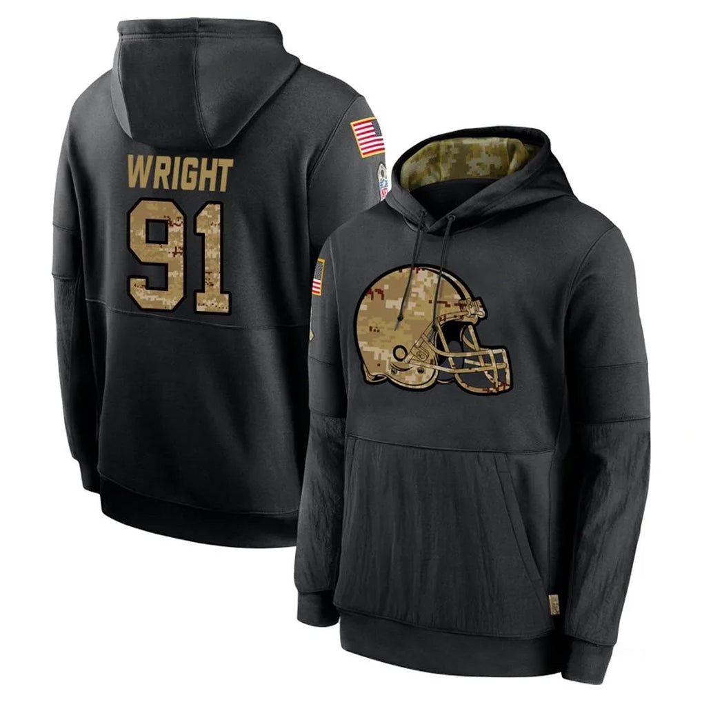 C.Browns #91 Alex Wright Player Black Salute to Service Pullover Hoodies Limited Mdoa Stitched Jerseys