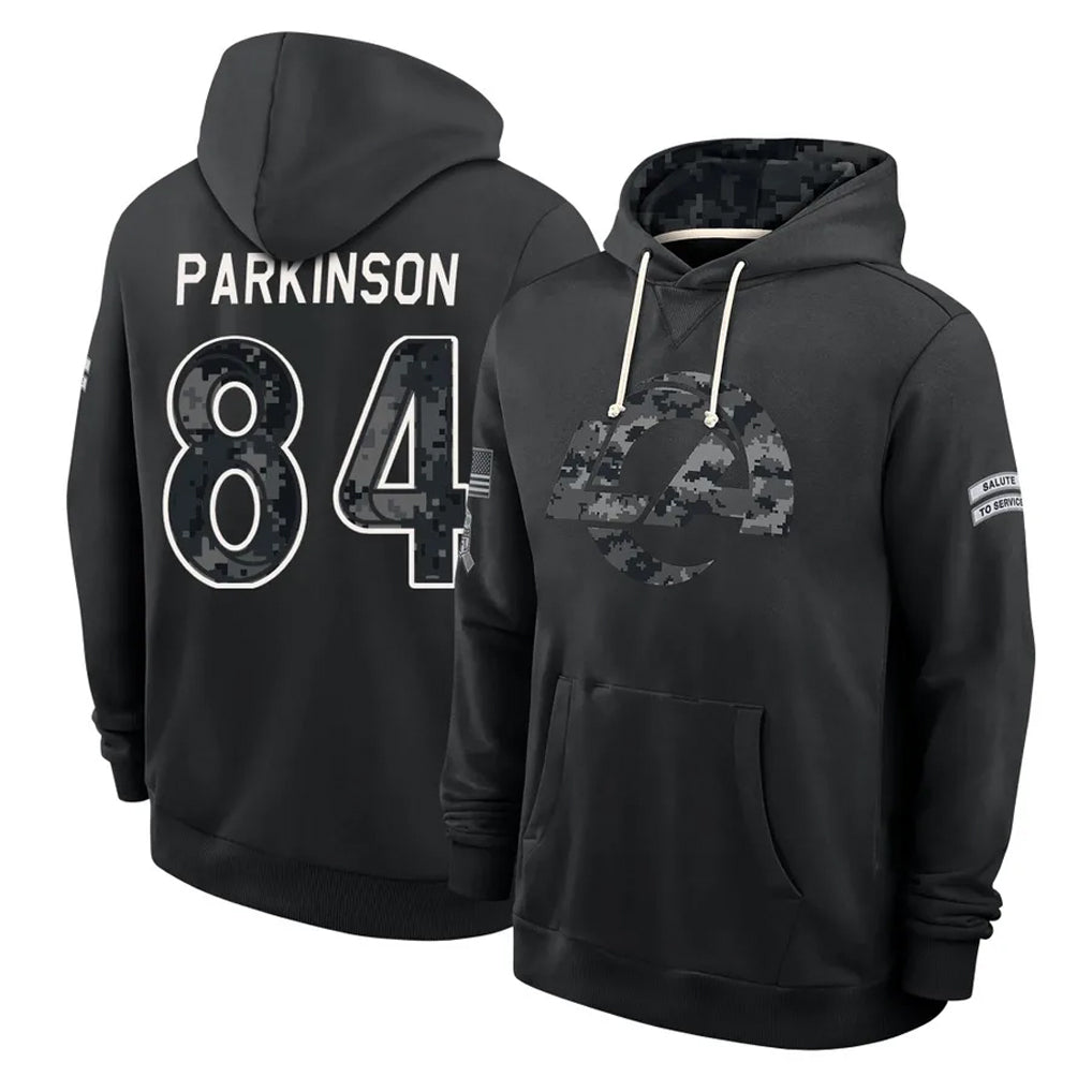 LA.Rams #84 Colby Parkinson Player 2026 Black Logo Pullover Hoodies Limited Game Mdoa Stitched Jerseys