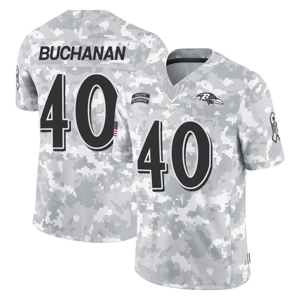 B.Ravens #40 Teddye Buchanan Player Arctic Camo Salute to Service Limited Mdoa Stitched Jerseys