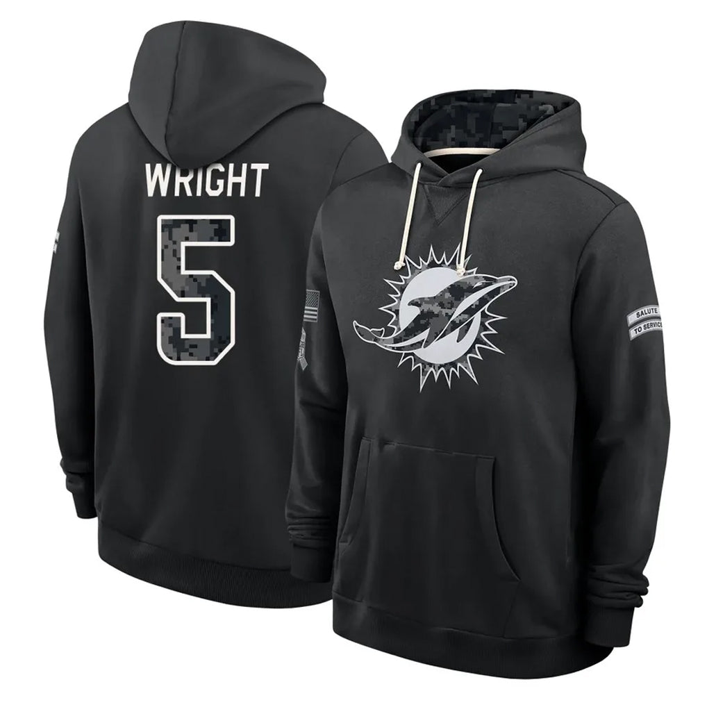 M.Dolphins #5 Jaylen Wright Player 2026 Black Logo Pullover Hoodies Limited Game Mdoa Stitched Jerseys