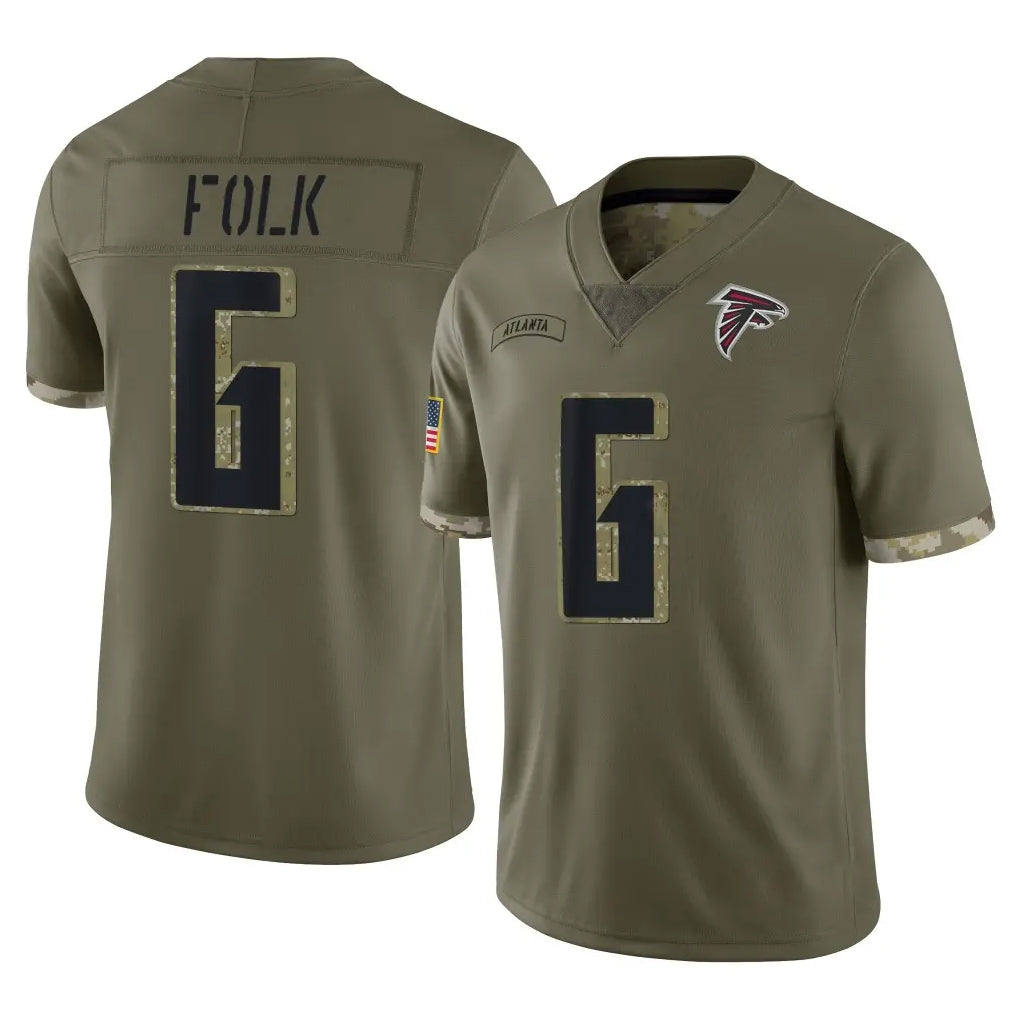 A.Falcons #6 Nick Folk Player Olive Salute To Service Limited Mdoa Stitched Jerseys