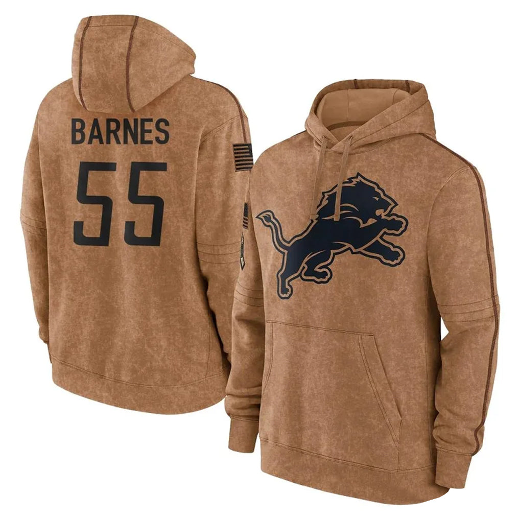 D.Lions #55 Derrick Barnes Player Brown Salute to Service Hoodies Limited Game Mdoa Stitched Jerseys