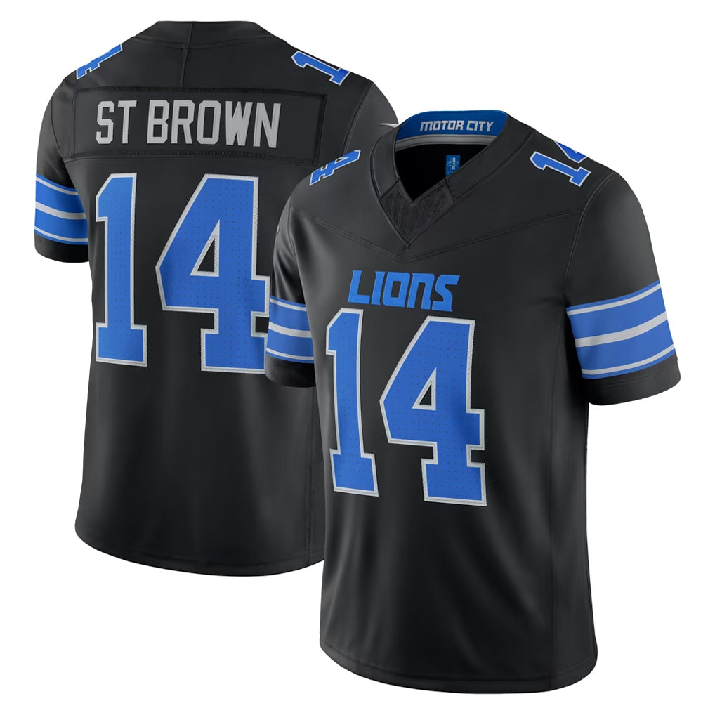 D.Lions #14 Amon-Ra St. Brown Player Black Vapor F.U.S.E. Limited Game Home Mdoa Stitched Jerseys