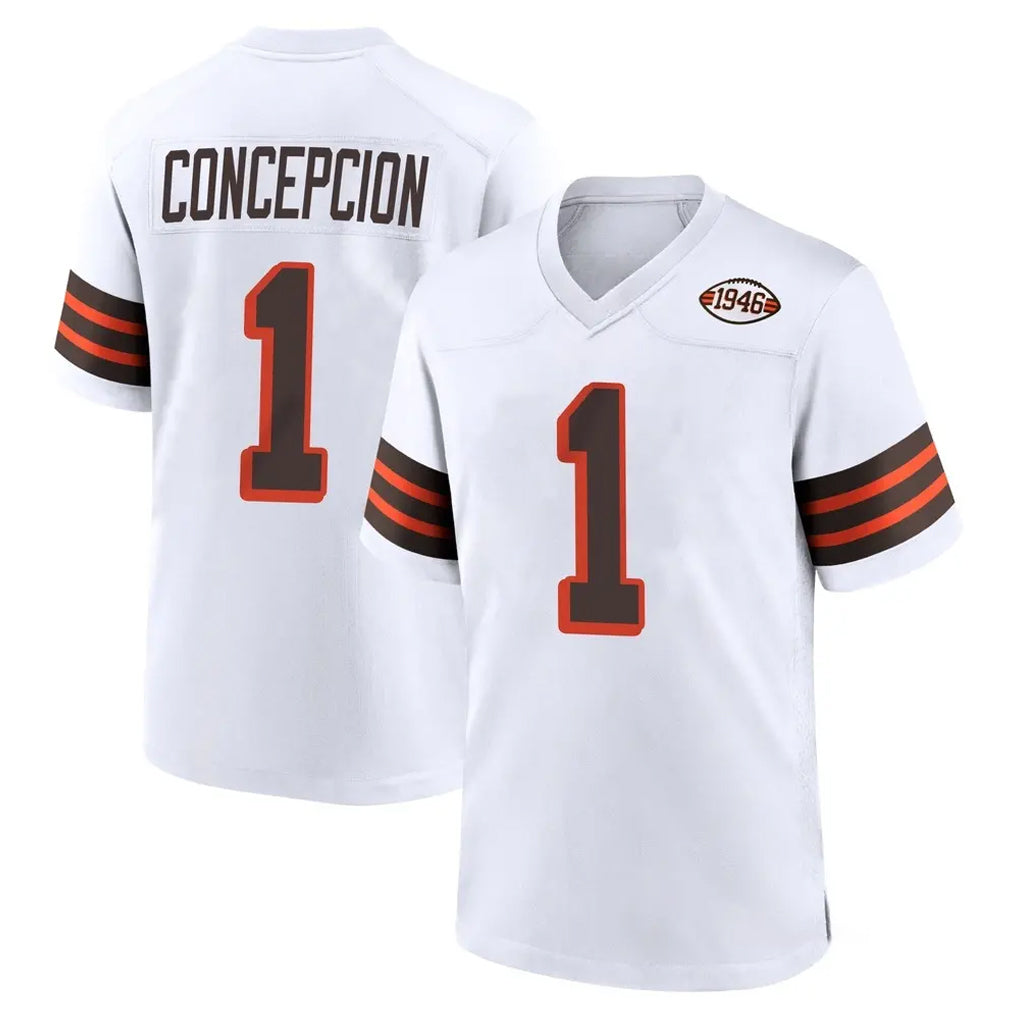 C.Browns #1 KC Concepcion Player White Alternate Home Game Mdoa Stitched Jerseys