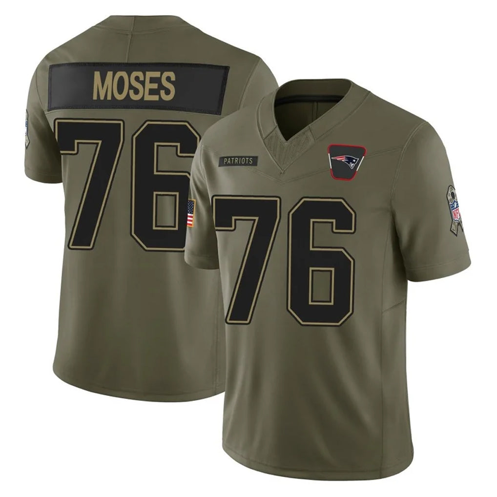 NE.Patriots #76 Morgan Moses Player Olive 2025 Salute To Service Limited Mdoa Stitched Jerseys